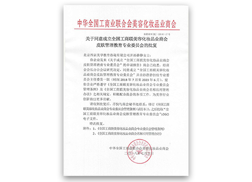 中华全国工商业联合会美容化妆品业商会 皮肤管理教育专业委员会 批复红头文件